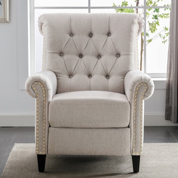 Classic Pushback Linen Tufted Recliner with Nailheads for Living Room， Bedroom， Office