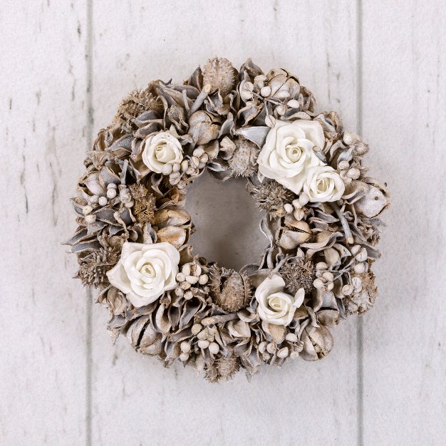 Northlight Glittered White Roses Winter Botanicals Artificial Christmas Wreath 9 5 inch Unlit