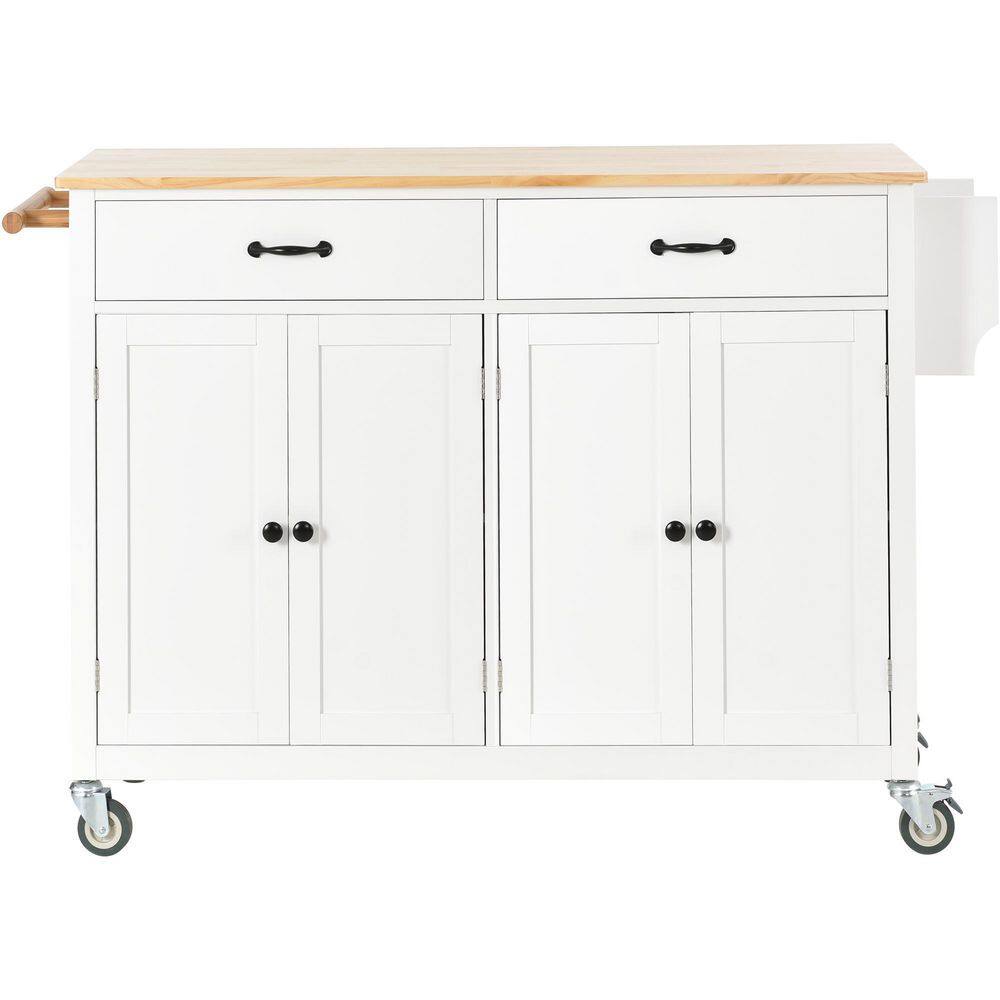 White Kitchen Island Cart with 4 Door Cabinet and 2-Drawers TWF286911AAW