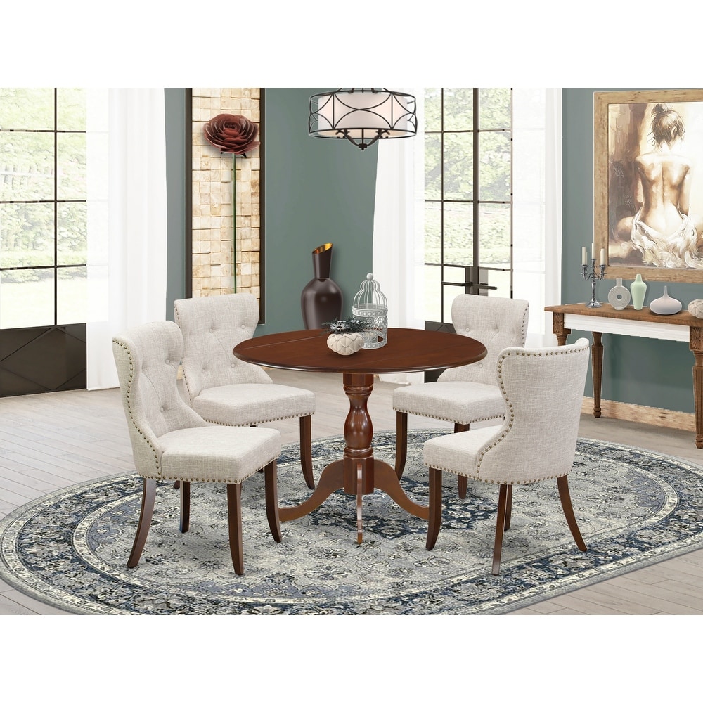 East West Furniture 5 Pc Dining Table Set  a Dining Table and 4 Parson Dining Chairs with Button Tufted Back   (Finish Option)