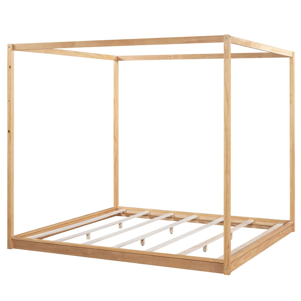 King Size Canopy Bed  Wooden Platform Bed  Modern Style Canopy Platform Bed  Luxury Large Bed Frame
