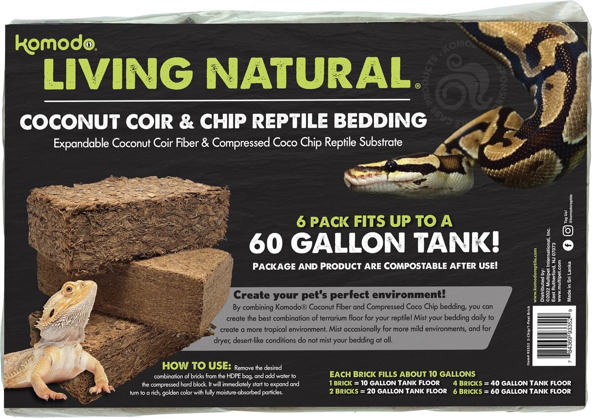 Komodo Coir Chips and Peat Reptile Bedding Variety Pack， Brown， 6 count， 60-gal