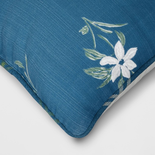 Embroidered Floral Rectangular Indoor Outdoor Lumbar Pillow Blue Designed With Studio Mcgee