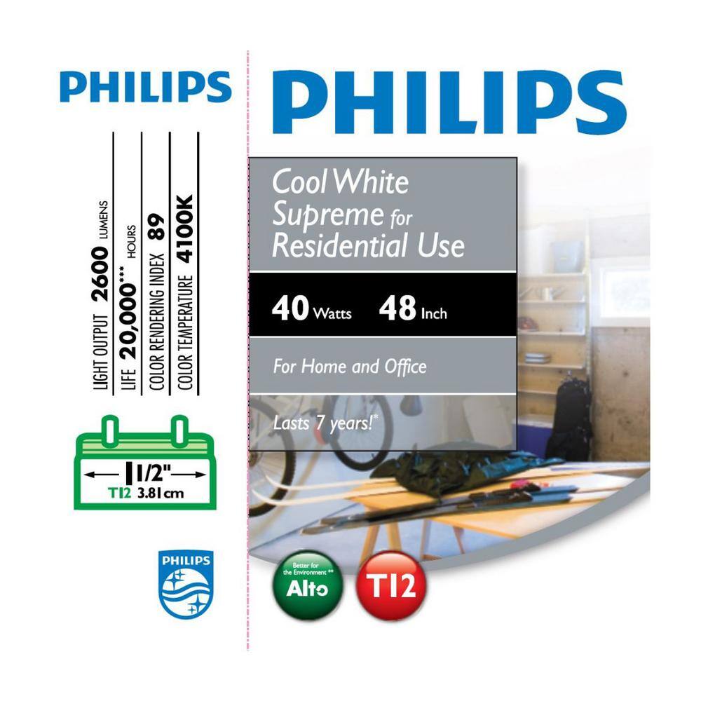 Philips 40-Watt 4 ft. Linear T12 ALTO Fluorescent Tube Light Bulb Cool White (4100K) (2-Pack) 543421