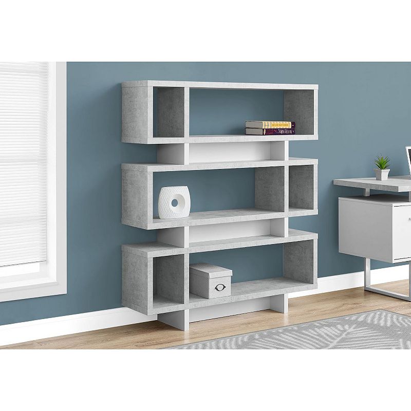 54.75 White and Gray Contemporary 3 Shelves Rectangular Bookcase