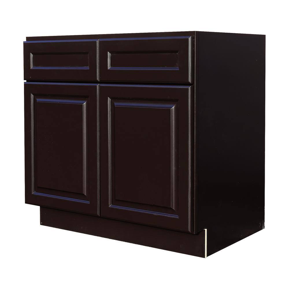 LIFEART CABINETRY Newport Assembled 36 in. x 34.5 in. x 24 in. Base Cabinet with 2 Doors 2 Drawers in Dark Espresso ANE-B36