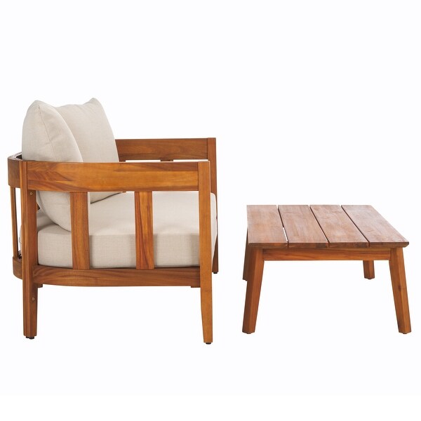 SAFAVIEH Outdoor Owen Cushion Solid Wood Bench and Table Set