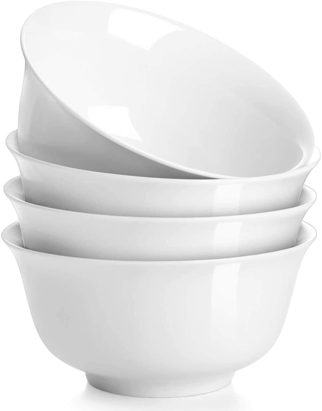 DOWAN Deep Soup Bowls - 30 OZ Large Cereal Bowls for Pho Ramen， Individual salad pasta， Classic Round Shape With flared Edge， Dishwasher Microwave Safe Bowls， White， 4 PCS