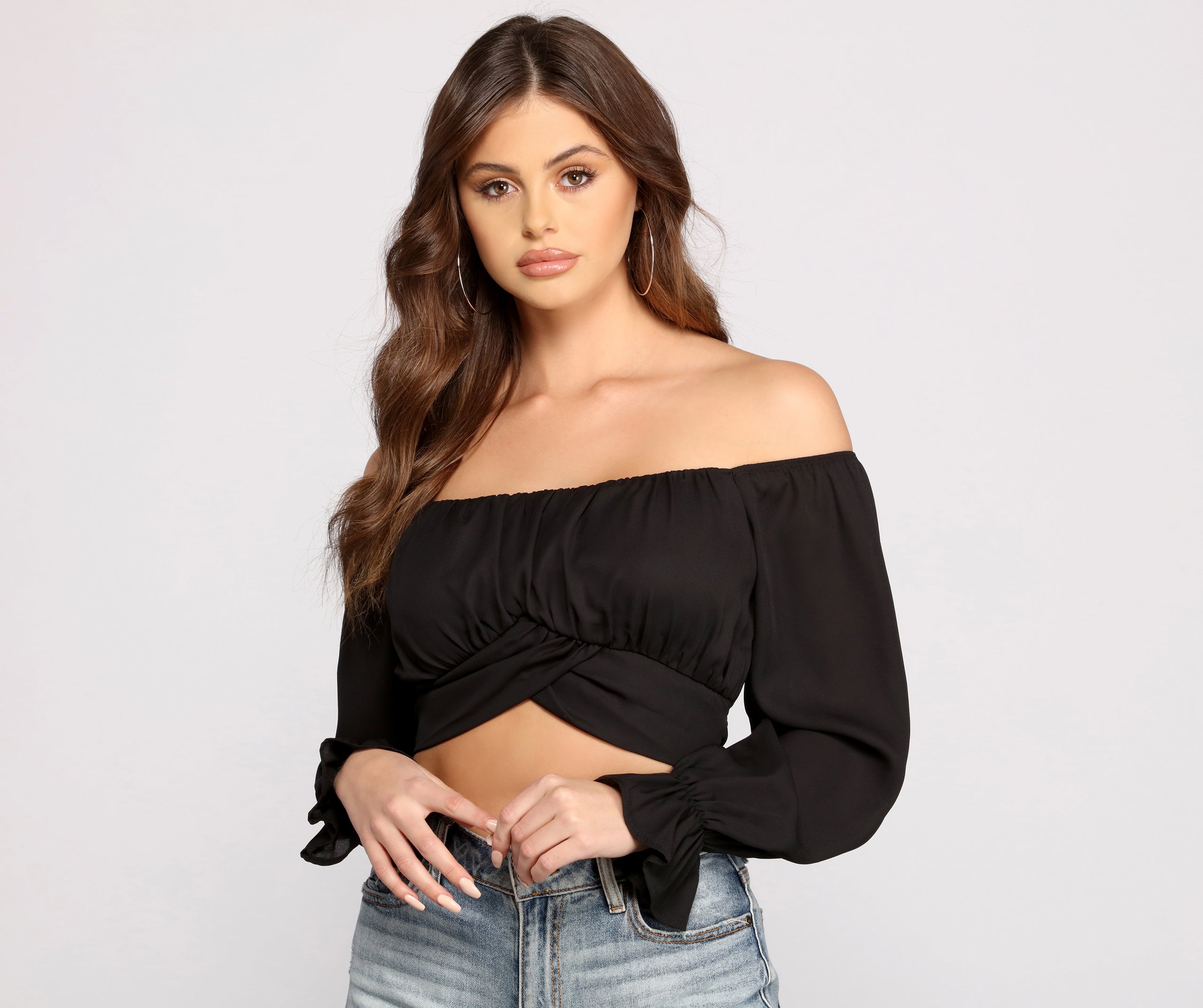 Tie Waist Off The Shoulder Crop Top