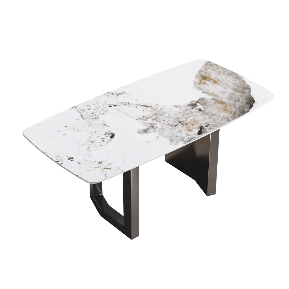 70 Inch Artificial Marble Stone Curved Metal Leg Dining Table for 6 8