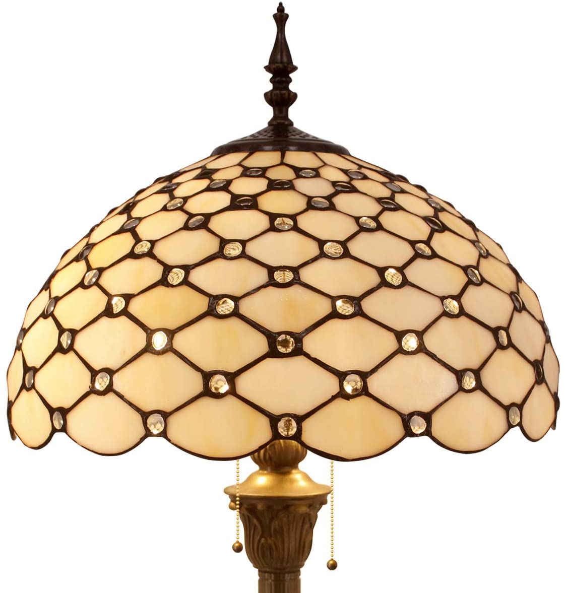 BBNBDMZ Tiffany Floor Lamp Cream Amber Stained Glass Bead Standing Reading Light 16X16X64 Inches Antique Pole Corner Lamp Decor Bedroom Living Room  Office (LED Bulb Included) S005 Series