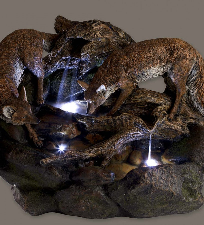 Wind and Weather Lighted Foxes Fountain