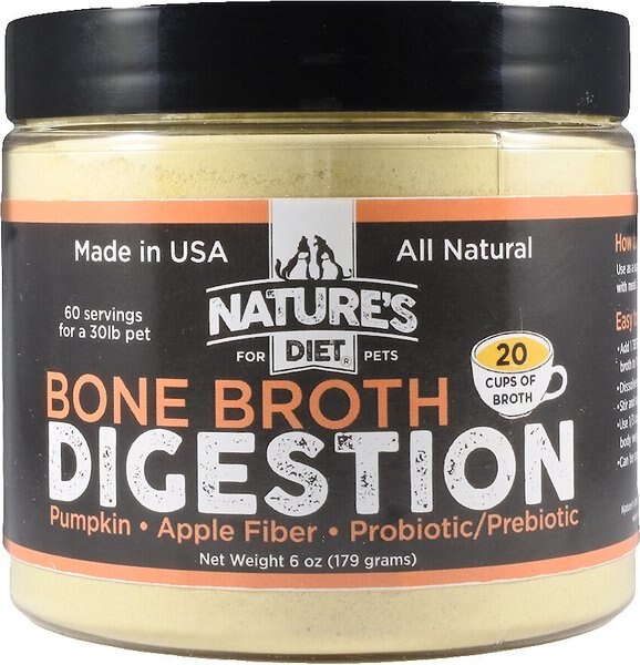 Nature's Diet Digestion Bone Broth Dry Dog and Cat Food Topping， 6-oz jar