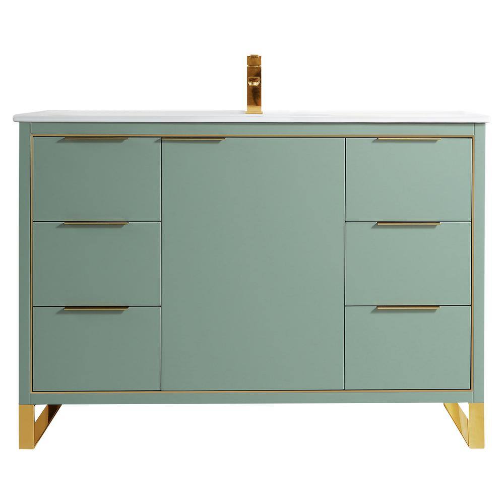 FINE FIXTURES Opulence 48 in. W x 18 in. D x 33.5 in. H Bath Vanity in Mint Green with White Ceramic Top OL48MG-SB