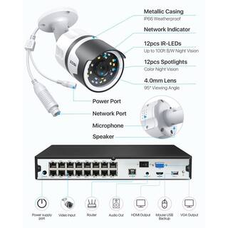 ZOSI 4K 16-Channel POE 4TB NVR Security Camera System with 12-Wired 5MP Outdoor Spotlight Cameras 2-Way Audio 16SK-1905W12-40-US-A2