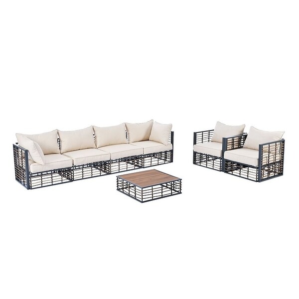 7 PCS Modern Outdoor Patio Furniture Set，Metal Sectional with Cushions