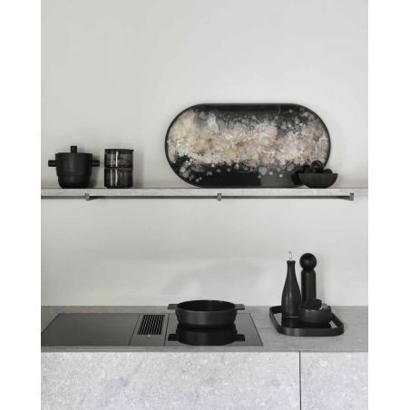 BLACK ORGANIC GLASS TRAY OVALE M