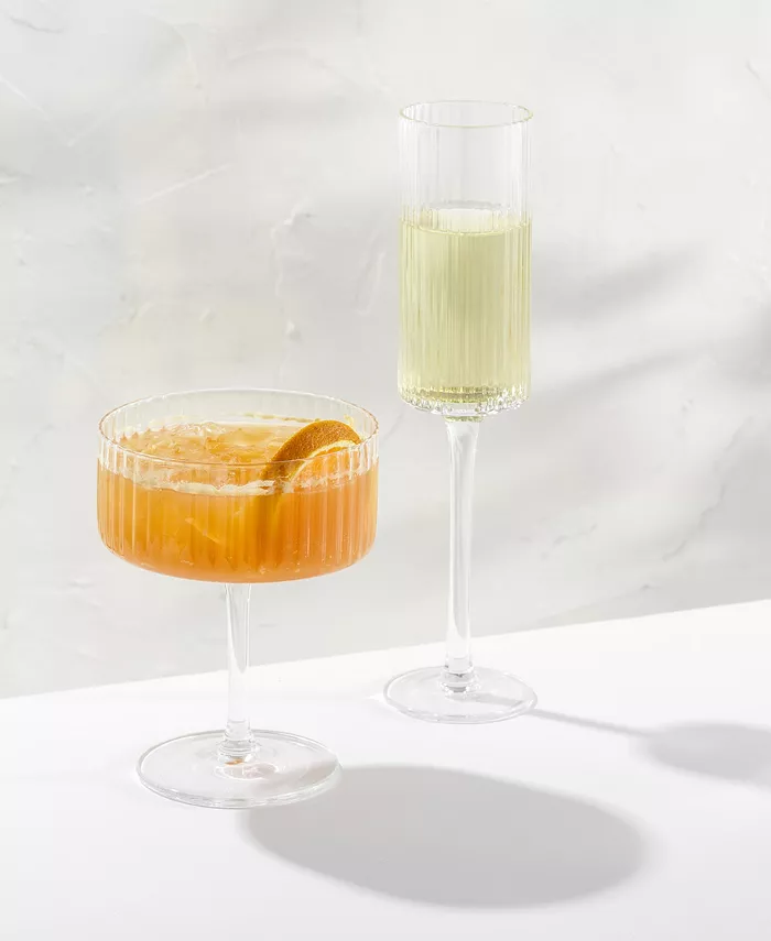 JoyJolt Elle Ribbed Stemmed Champagne Glass 2 Piece Set