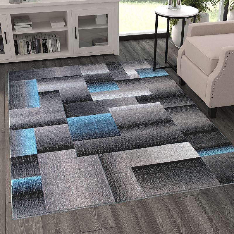 Masada Rugs Masada Rugs Trendz Collection 5'x7' Modern Contemporary Area Rug in Blue， Gray and Black-Design Trz861