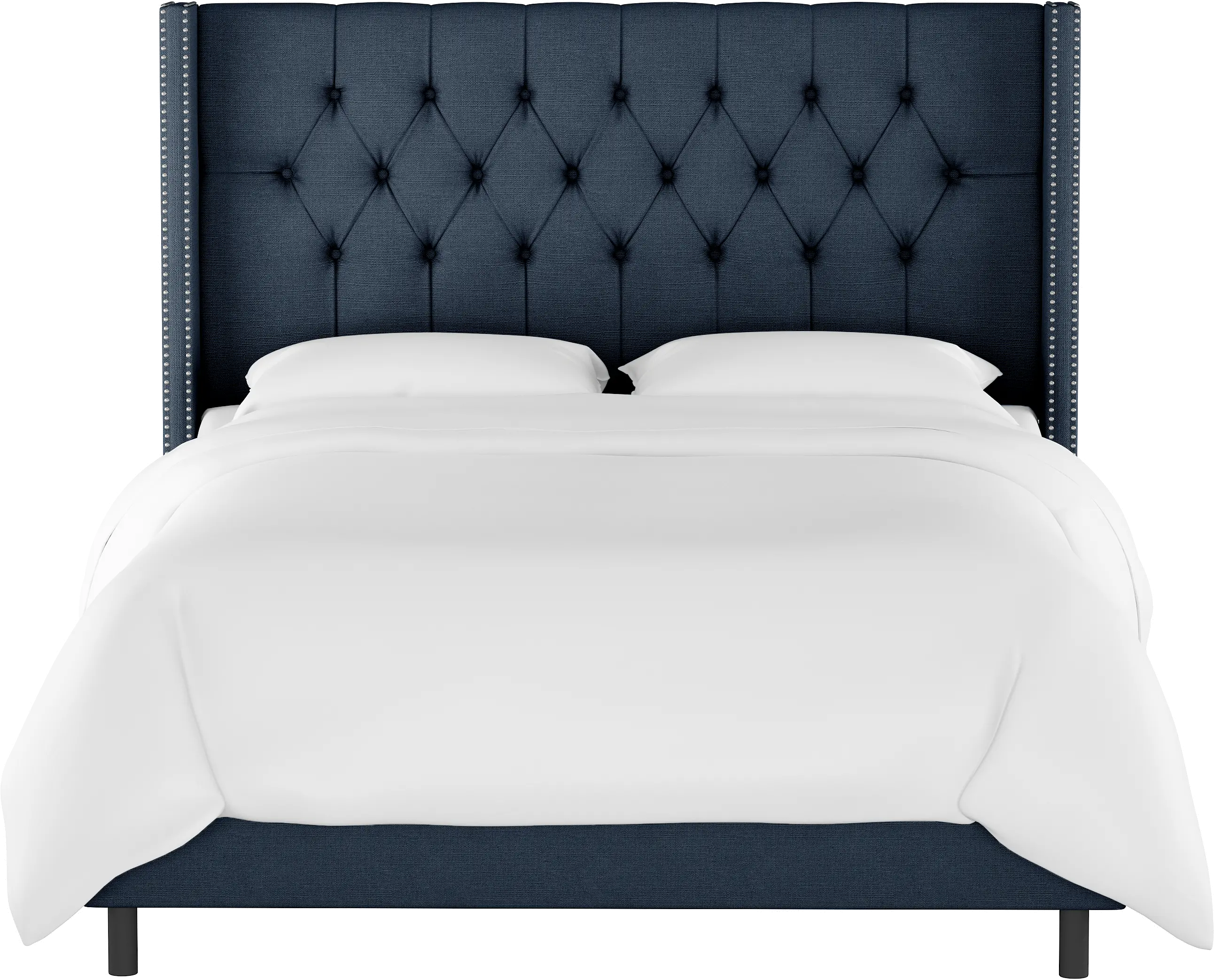 Abigail Navy Blue Diamond Tufted Wingback Queen Bed - Skyline Furniture