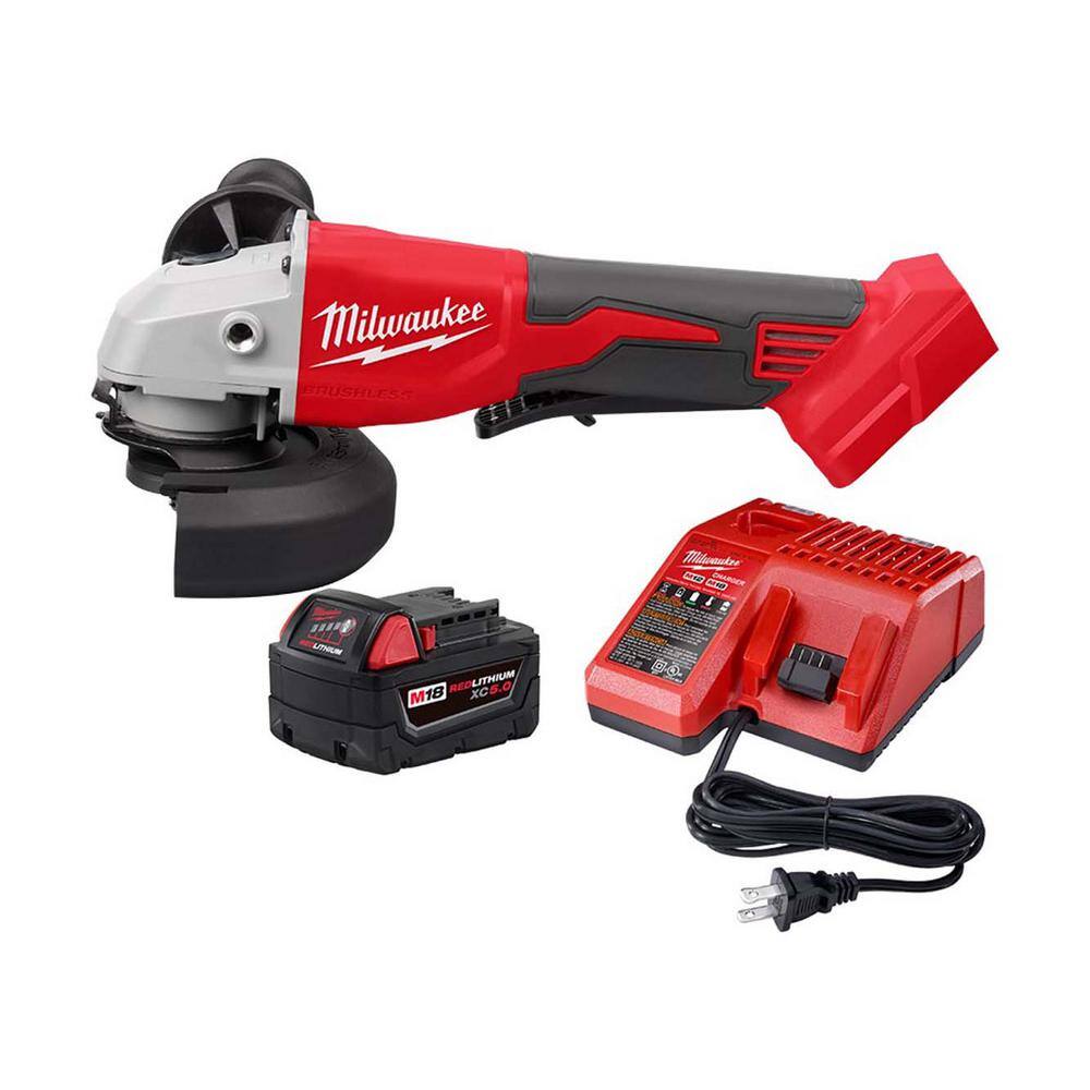 MW M18 18-Volt Lithium-Ion Brushless Cordless 4-12 in.5 in. Grinder with Paddle Switch with 5.0Ah Starter Kit 2686-20-48-59-1850