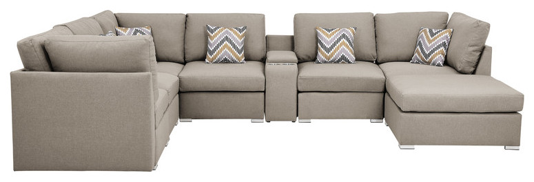 Amira Beige Reversible Modular Sectional Sofa  Usb Console  Ottoman  89820 6A   Contemporary   Sectional Sofas   by Timeout PRO  Houzz