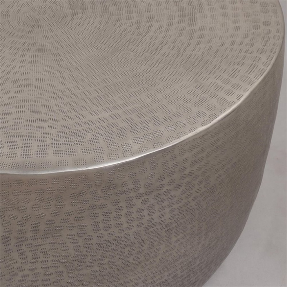 Bowery Hill Contemporary 29 quotDrum Metal Accent Coffee Table in Antique Pewter   Transitional   Coffee Tables   by Homesquare  Houzz