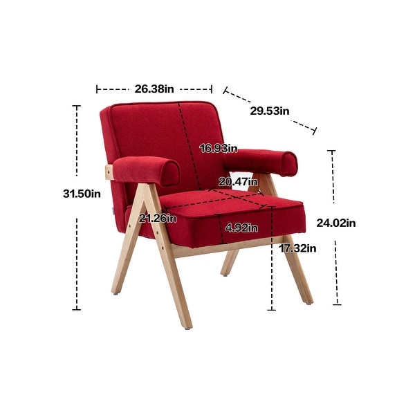 Leisure Armchairs with Solid Wood Armrest and Feet， Mid-Century Modern Accent Chair， for Livingroom Bedroom Chair， Red