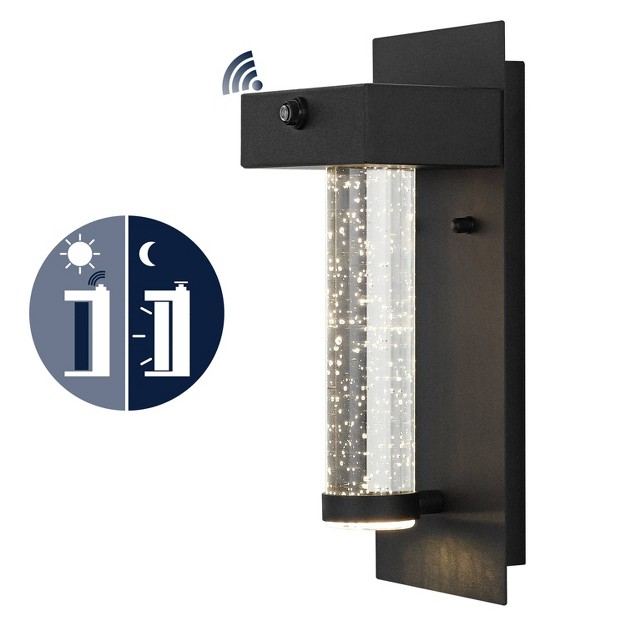 1 light Horizone Minimalist Iron Seeded Glass With Dusk to dawn Sensor Outdoor Sconce Black Jonathan Y