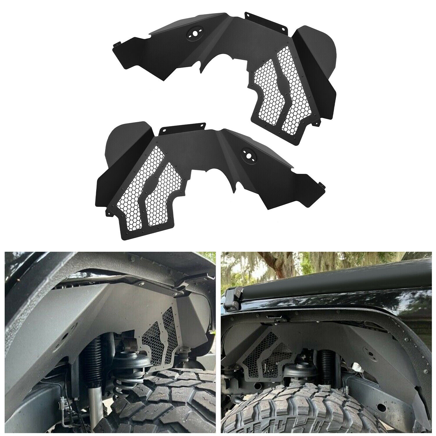 Kojem Pair Front Aluminum Inner Fender Liners Flares Kit Fits Jeep Wrangler 2007-2018 JK JKU 2/4 Door