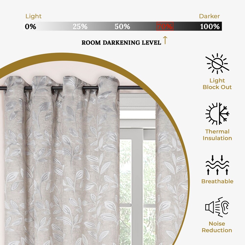 Superior Modern Bohemian Leaves Room Darkening Blackout Curtains  Rod Pocket or Grommets  Set of 2