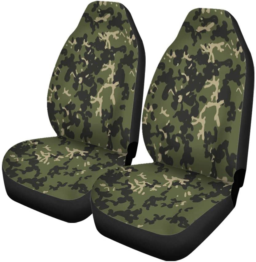 FMSHPON Set of 2 Car Seat Covers Camouflage Pattern Classic Camo Green Black Olive Colors Universal Auto Front Seats Protector Fits for Car，SUV Sedan，Truck