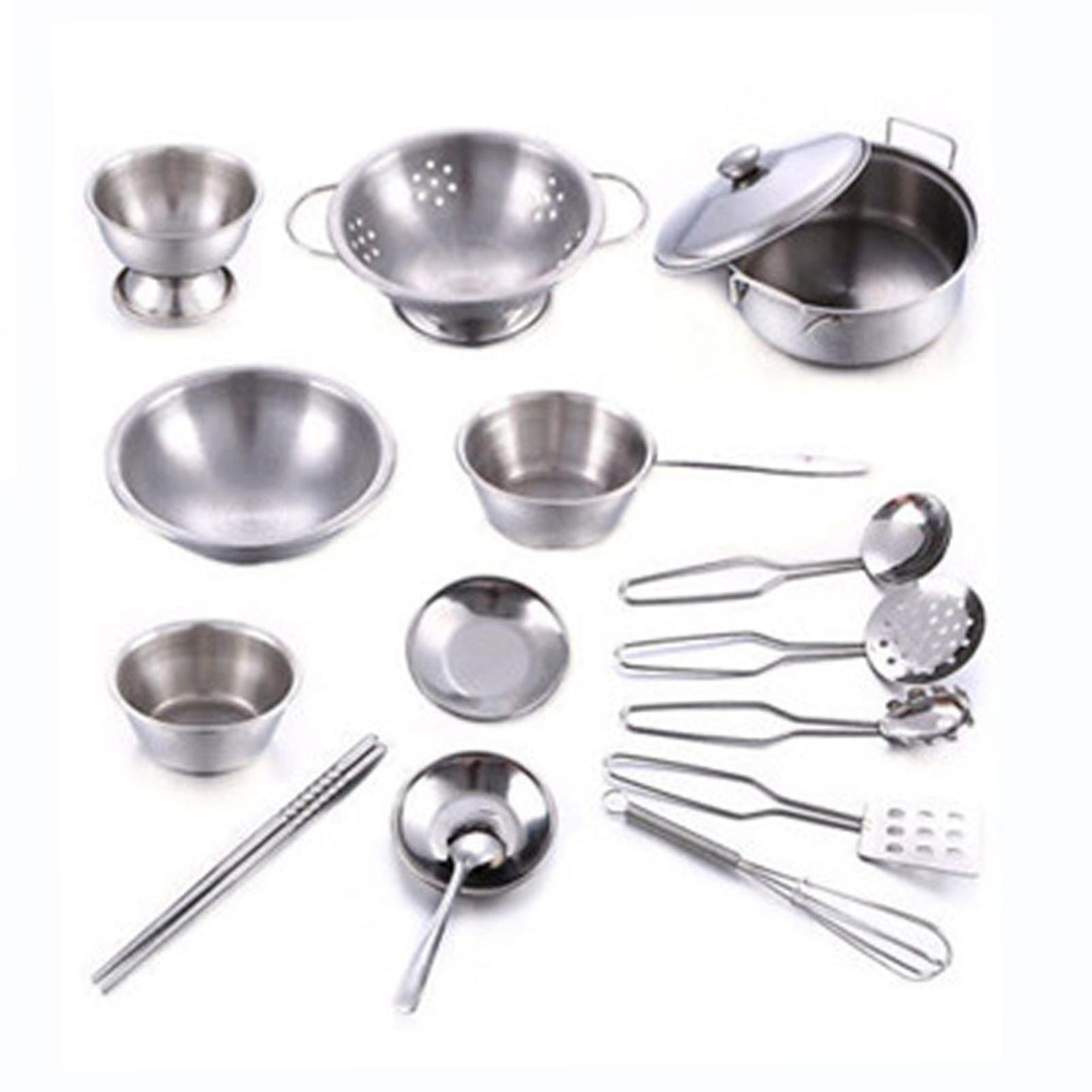 16PCS Pots and Pans Kitchen Toy Stainless Steel Pretend Play Cooking Toys for Kids Kitchen Accessories Set