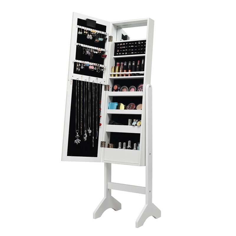 18 LEDs Large Standing Jewelry Armoire Cabinet with Full Length Mirror, 16 Lipstick Holder, 1 Inside Makeup Mirror