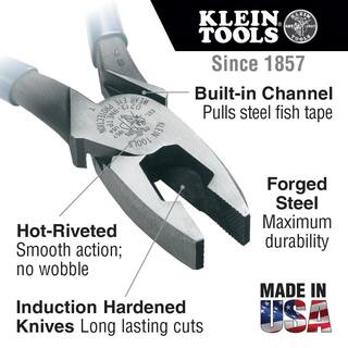 Klein Tools 9 in. Journeyman High Leverage Side Cutting Pliers for Fish Tape Pulling J213-9NETP