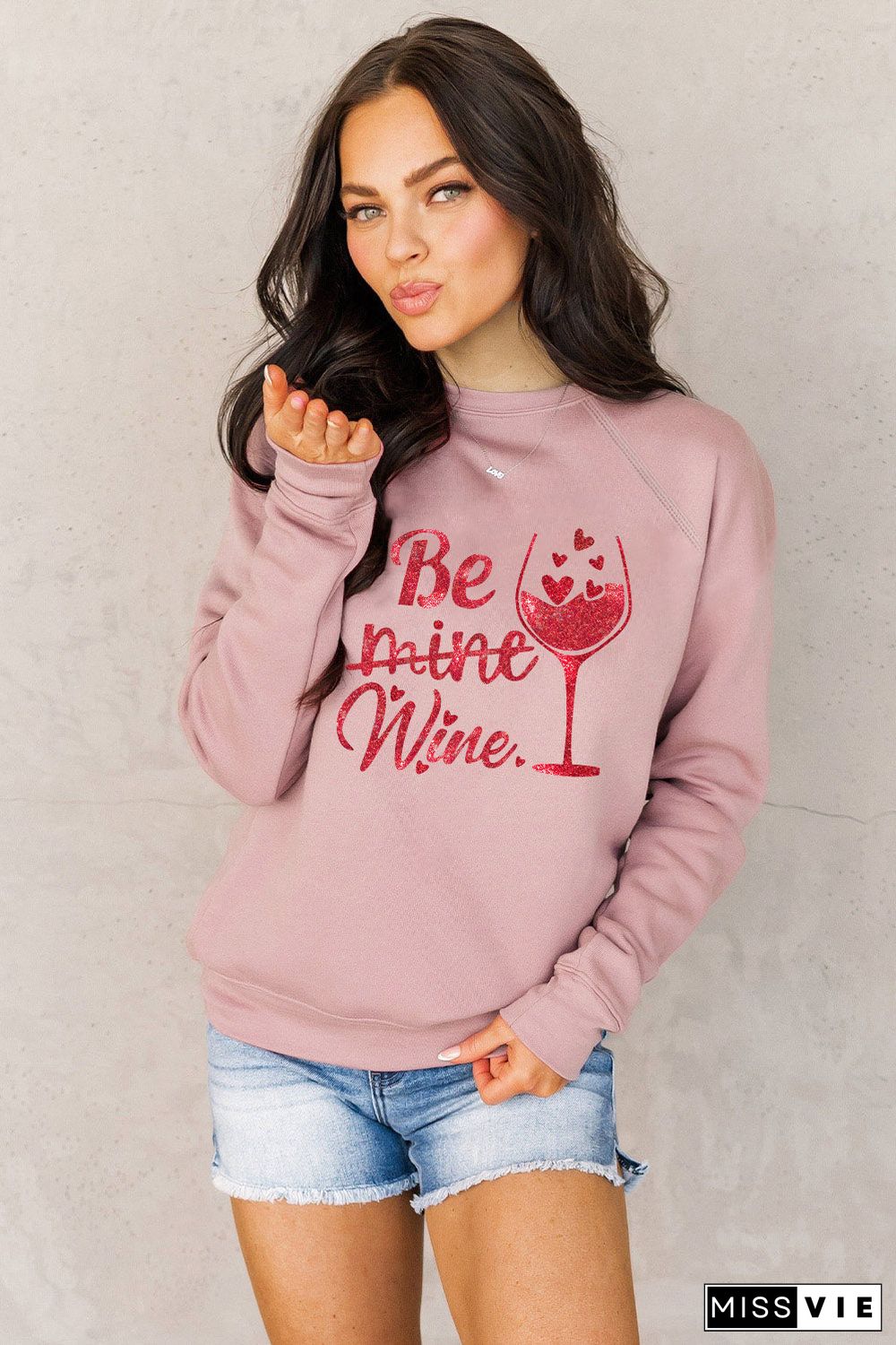 Pink Be Mine Wine Shining Graphic Print Sweatshirt