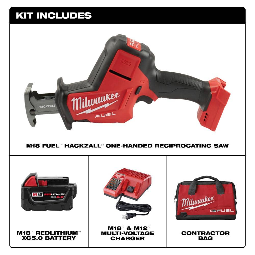 Milwaukee M18 FUEL 18V Lithium-Ion Brushless Cordless HACKZALL Reciprocating Saw Kit W/(1) 5.0Ah Batteries, Charger & Tool Bag 2719-21