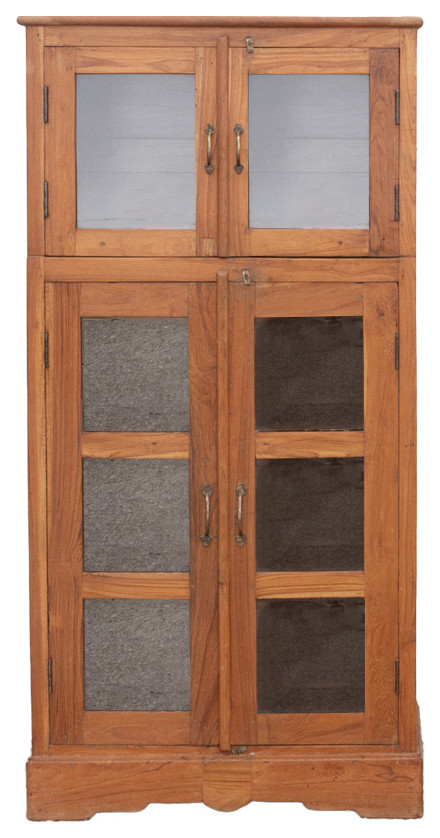 Tall Golden Teak Glass Cabinet   Farmhouse   Accent Chests And Cabinets   by De cor  Houzz