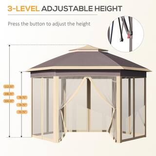 Outsunny 13 ft. x 11 ft. Pop Up Beige Gazebo Double Roof Canopy Tent with Zippered Mesh Sidewalls 84C-299BG