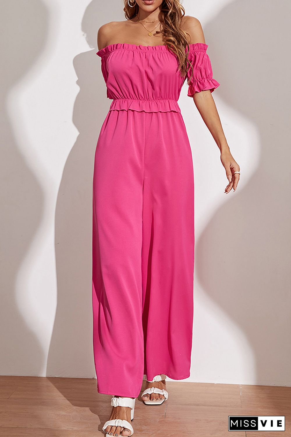 Rose Off Shoulder Ruffles One Piece Jumpsuit