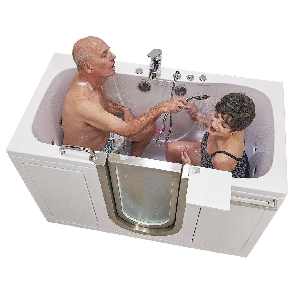 Ella Companion 2 Seat 60 in. Walk-In Whirlpool and Air Bath Bathtub in White Center Door Faucet SetCenter 2 in. Dual Drain 93085-HB