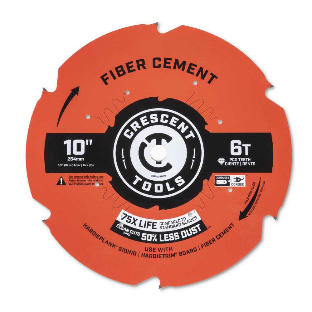 CRESCENT APEX Circular Saw Blade 10 x 6 Tooth Fiber Cement ;