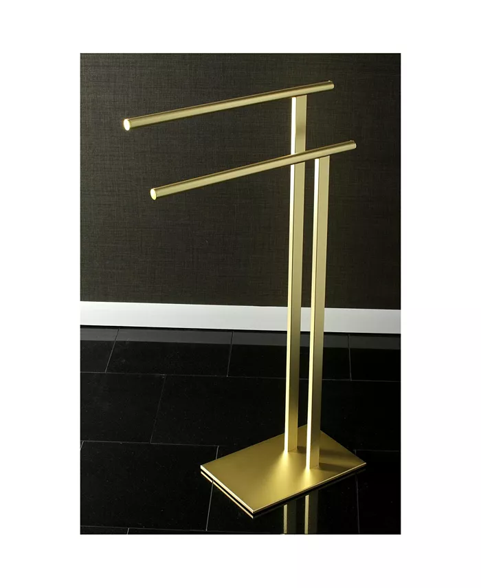 Kingston Brass Double L Shape Pedestal Towel Holder in Satin Brass