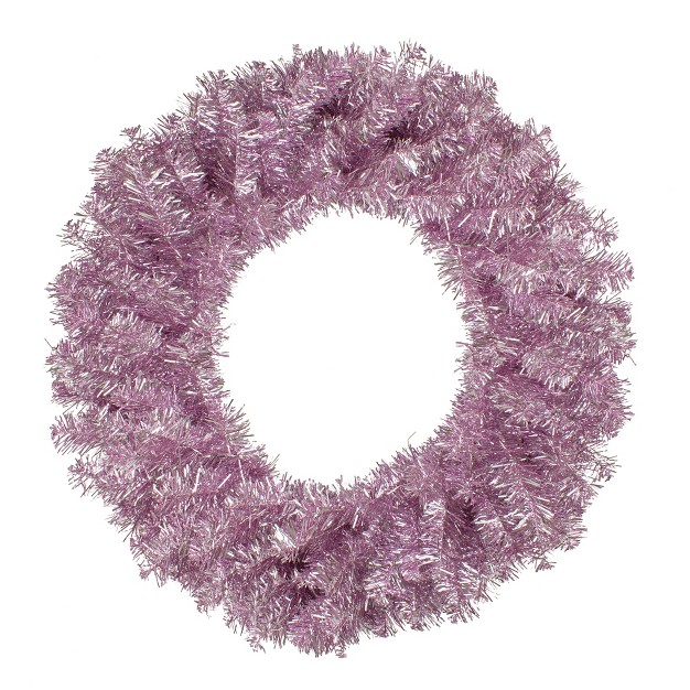 Northlight Metallic Pink Tinsel Artificial Christmas Wreath 24 inch Unlit