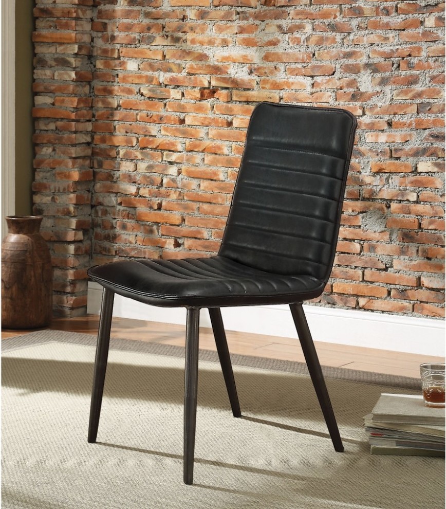 Benzara BM185659 Stitched Faux Leather Metal Side Chair  S/2  Black   Midcentury   Armchairs And Accent Chairs   by VirVentures  Houzz