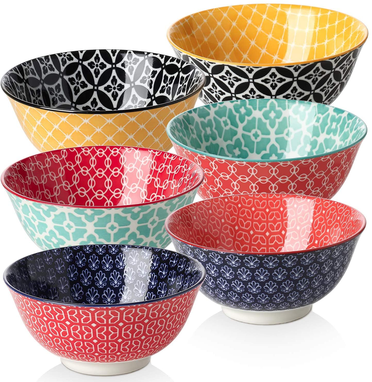 DOWAN Ceramic Cereal Bowls， 23 Oz Vibrant Color Bowls for Kitchen， Soup Bowl Set for Pasta， Salad， Ice Cream and Oatmeal， Set of 6