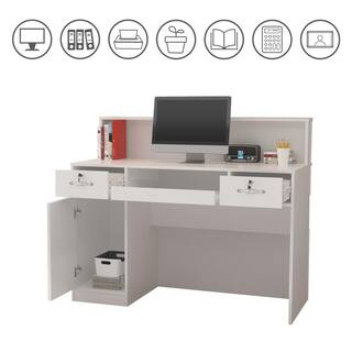 FUFUGAGA White Wooden Commercial Writing Desk Computer Desk w 2 Drawers Keyboard Tray and Eco-Friendly Paint Finish 47.2 in. W LBB-KF250007-01-c1