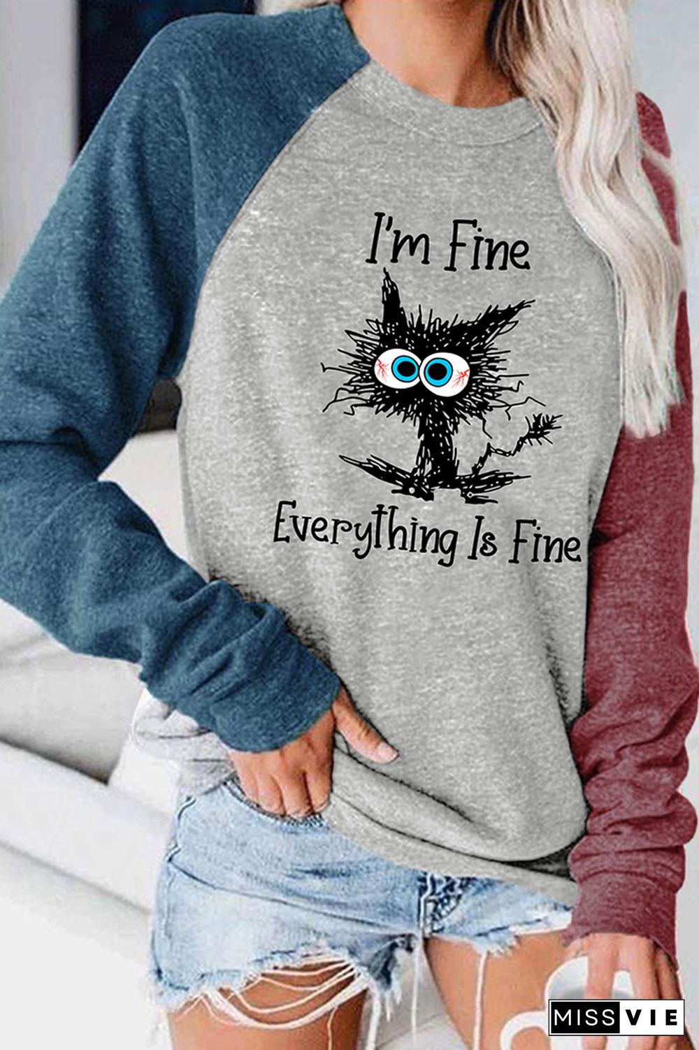 I'm Fine Everything Is Fine Long Sleeve Graphic Tee Wholesale