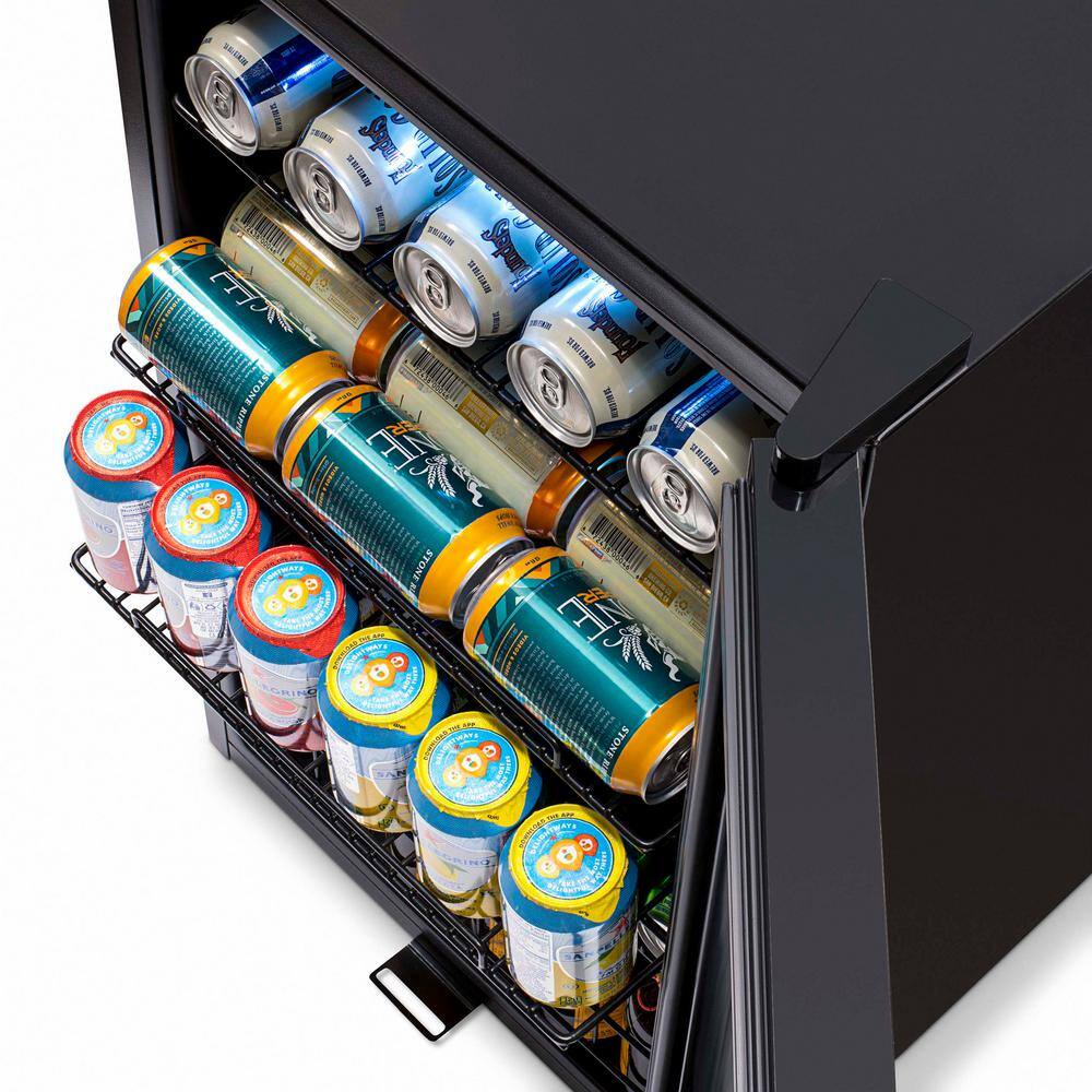 NewAir 19 in. 126 (12 oz.) Can Freestanding Beverage Cooler Fridge with Adjustable Shelves Modern Black AB-1200B