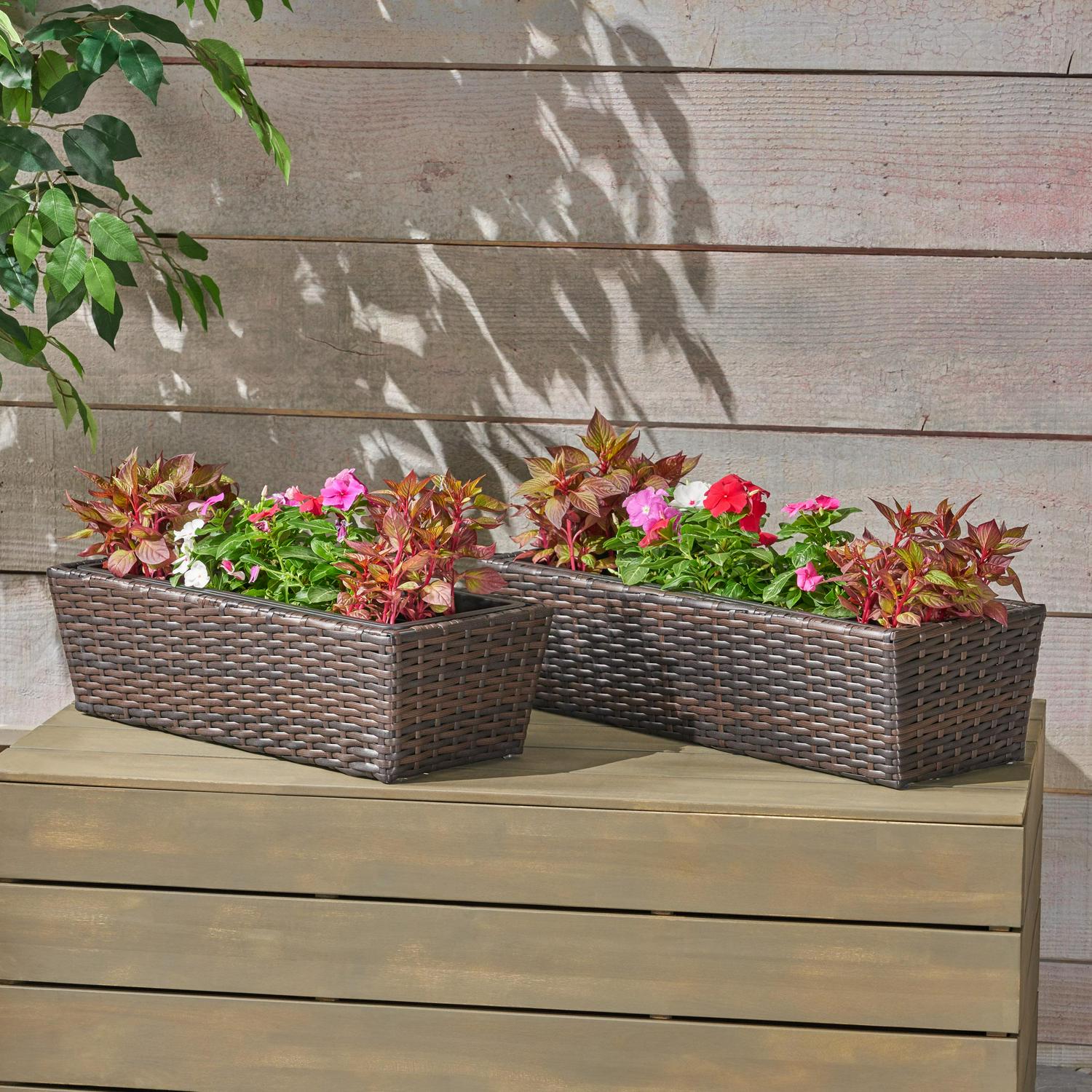 Aaron Outdoor Wicker Planters Set of 2 Multi Brown  Crowdfused